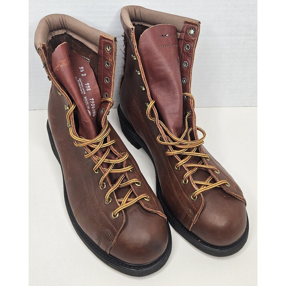 Vintage Work America Boots Mens 9.5 D Brown Leather USA Vibram Biker Vibram EX